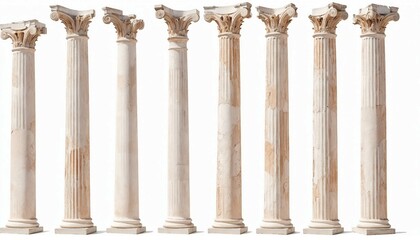 Naklejka premium remains of columns from the Roman Empire, isolated white background. 