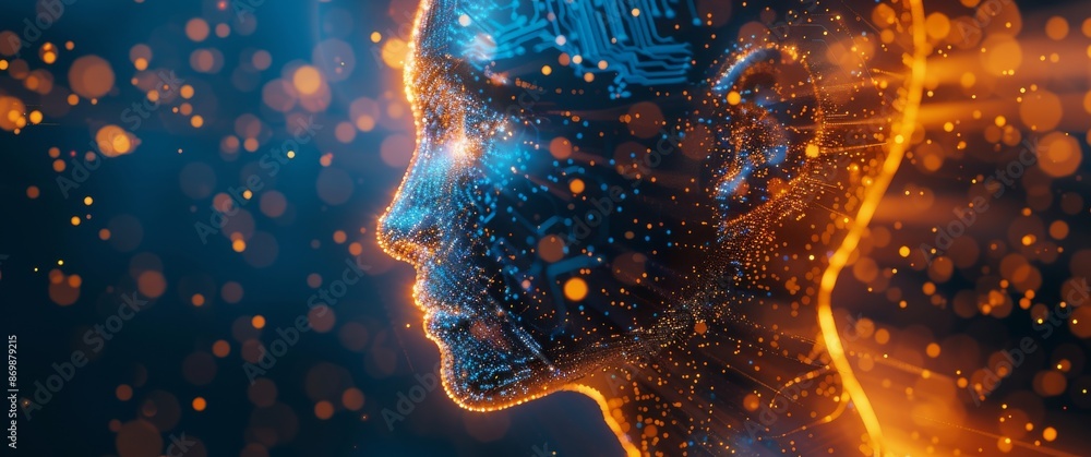 Poster Digital Human Profile Rendered With Connected Lines and Bokeh Lights