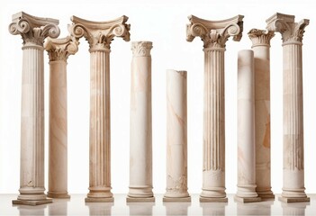 Naklejka premium remains of columns from the Roman Empire, isolated white background.