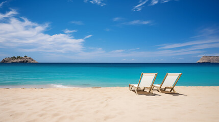 Breathtaking View of Azure Sea Blending Into Clear Blue Sky on A Golden Sandy Beach in Ibiza