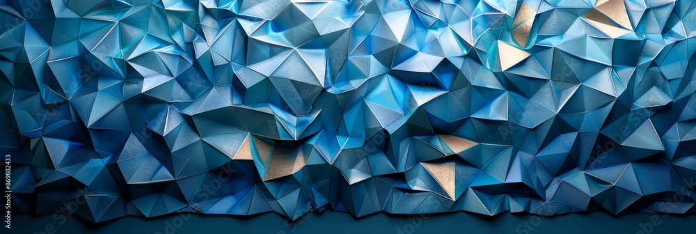 Poster abstract blue faceted landscape with reflections. abstract image featuring a blue faceted landscape 