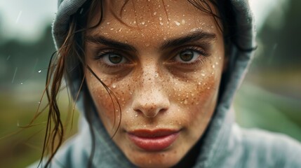 Woman Working Out Outside, Sweaty and Confident