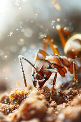 Ant Working in Soil Close-Up with Detailed Mandibles in Macro Nature Photography