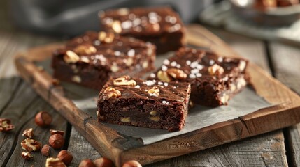 A rich brownie packed with chunks of wild hazelnuts and flecks of sea salt.