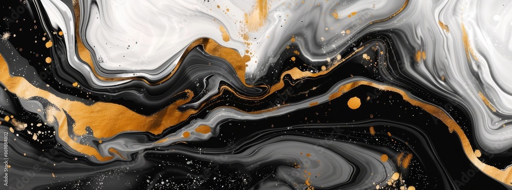 Poster this elegant background features a luxurious black and gold marble texture with flowing patterns and
