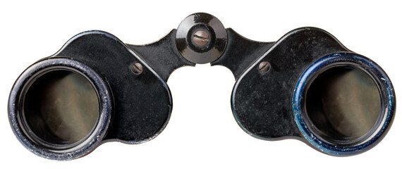 Old military binoculars on isolated background.