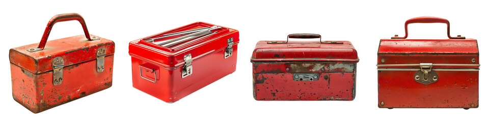 Set of 4 Different Red Tool Box (Transparent PNG)