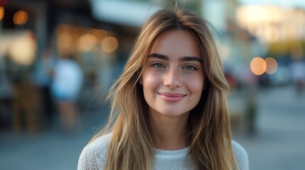 Obraz premium Beautiful young woman with long hair smiling
