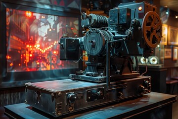 Fototapeta premium Vintage Film Projector on Display in a Museum Setting