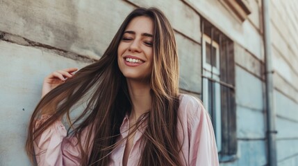 Fototapeta premium Beautiful young woman with long hair smiling