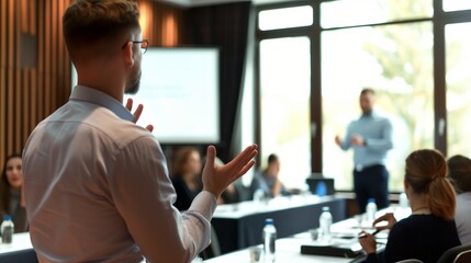Businessman giving a presentation to his colleagues in a conference room