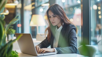 Successful businesswoman working on her laptop in an office.