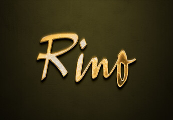 Old gold text effect of Japanese name Rino with 3D glossy style Mockup.