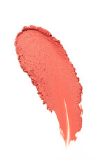 Lipstick or blusher abstract stroke smudges  background texture red blush isolated on white background
