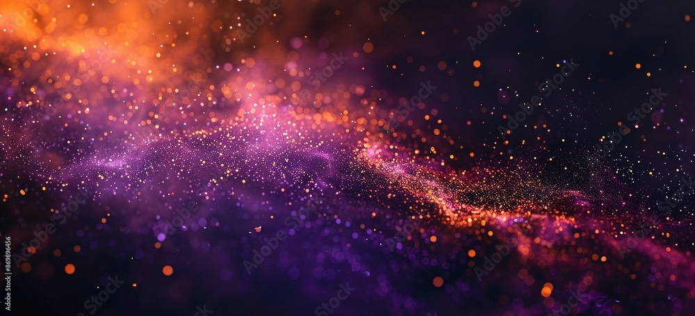 Wall mural Abstract Purple and Orange Grainy Background with Particle Glow