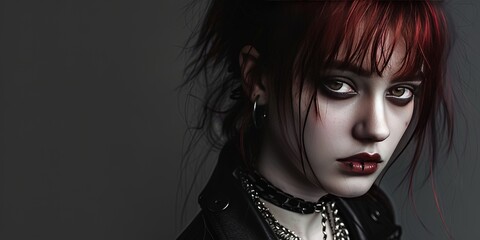 Fototapeta premium Generation Z goth - young white woman with black hair and pale makeup
