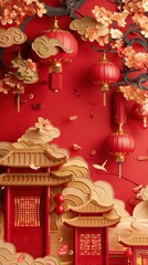Obraz premium Chinese New Year concept in red and gold with copy space