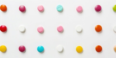 Colorful Pills and Tablets on White Background. Generative ai