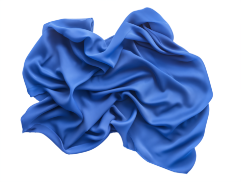 Blue  fabric material isolated, Blue blanket, Cotton fabric for clothing, Blue thick scarf