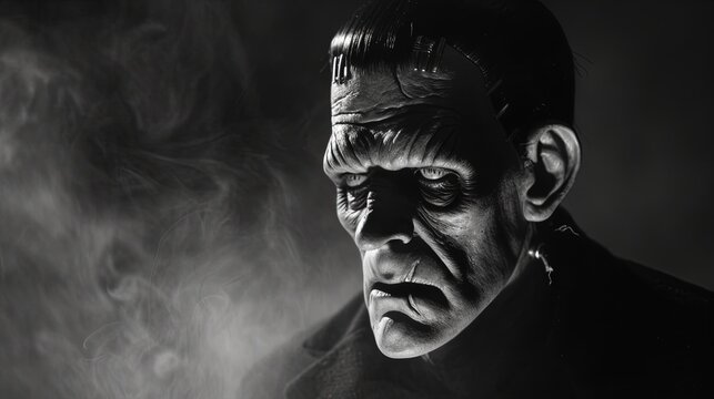 Frankenstein's monster in black and white, 