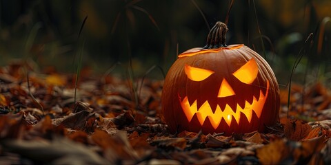 pumpkin carved with jack o lantern face