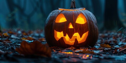 pumpkin carved with jack o lantern face