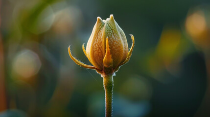 A close-up of a closed flower bud, captured in soft focus against the backdrop of nature's beauty.