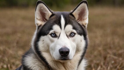 Majestic Siberian Husky Black and White Portrait
