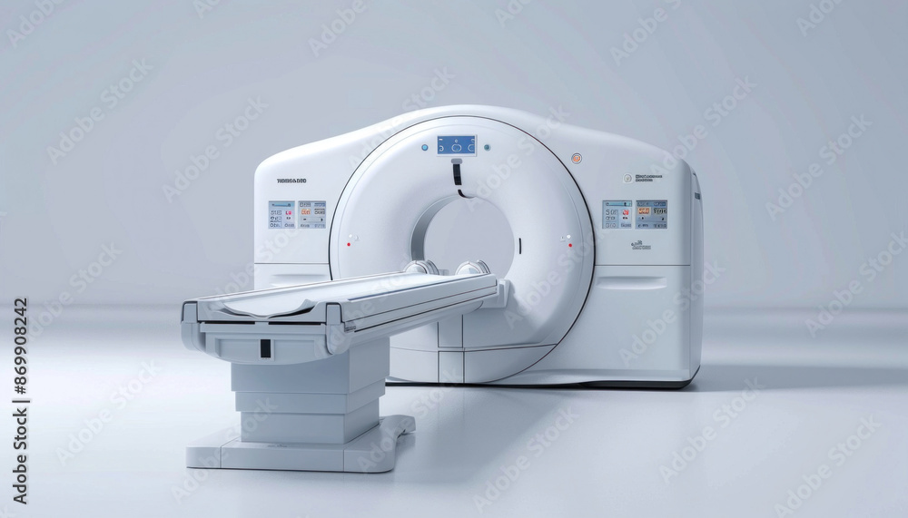 Poster a ct scan machine is placed on a white table with a clear top surface for observation