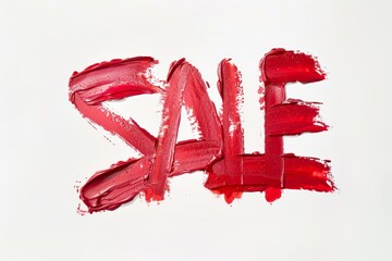 Sale Lipstick Red Promotion Cosmetic Makeup, Painted Discount Message on White Background, Vibrant Beauty Art