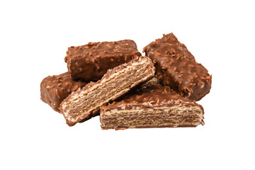 Chocolate coconut wafer bar isolated on white background.