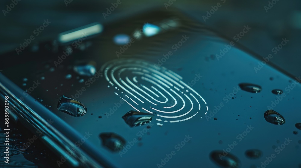 Poster a close-up of a fingerprint sensor on a modern smartphone