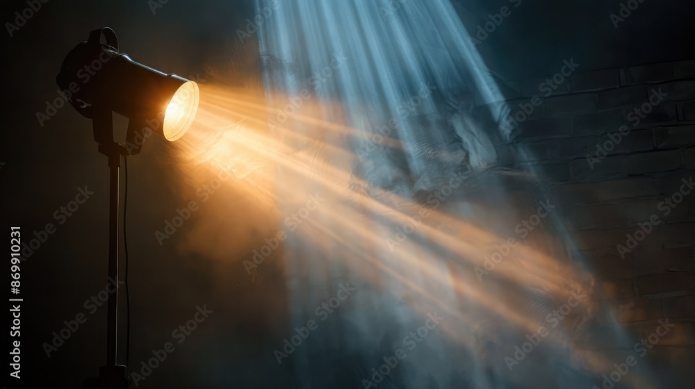 Poster a close-up of a spotlight casting a sharp beam on a stage