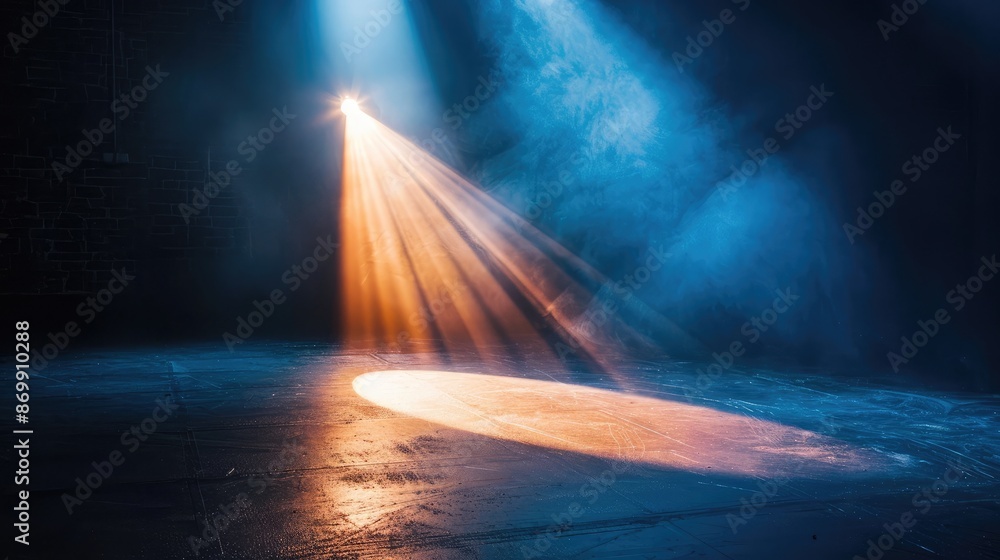 Poster a close-up of a spotlight casting a sharp beam on a stage