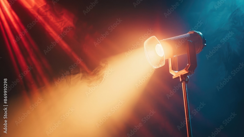 Poster a close-up of a spotlight casting a sharp beam on a stage