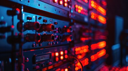 A close-up of a stage light's control panel with digital readouts