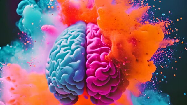 Human brain colorful creativity explosion creative splash new ideas plans motivation brainstorm education concept emotional intelligence mindfulness minds science abstract intellect genius psychology