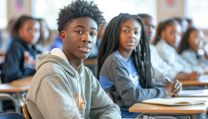 In a classroom scene, male and female students are sharing a workspace together
