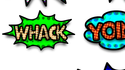 Halftone Thought and Speech Bubbles With Onomatopoeia Bubbles 