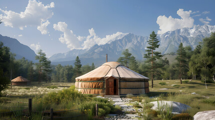 A Tranquil Abode: Traditional Yurt amidst a Mystifying Landscape