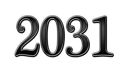 black metal 3d design of number 2031 on white background.