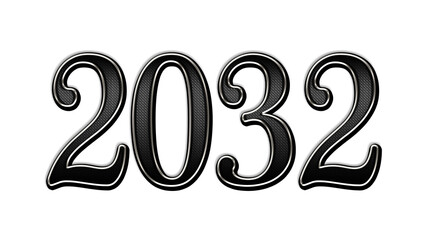 black metal 3d design of number 2032 on white background.