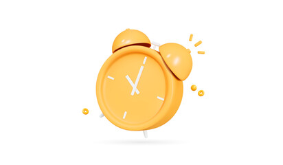 3D Yellow vintage alarm clock. Meeting reminder. Good morning. Wake up time. Important dar or date. Office work and deadline. Cartoon creative design icon. 3D Vector illustration
