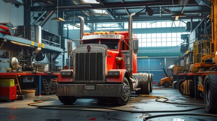 Busy Truck Workshop Scene