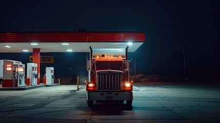 Retro American COE Truck at Gas Station