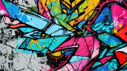 Obraz premium A detailed shot of colorful graffiti on a textured wall, with a clean background allowing for an area for text on the side, making it perfect for advertising photos