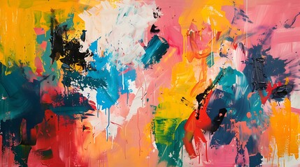 Obraz premium The canvas comes alive with a burst of color and liquid joy, as abstract forms mingle with playful splashes, weaving a vibrant tapestry that captures the essence of creativity.