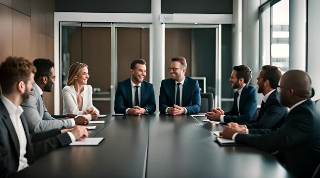  End Meeting Diverse business people committed employees in cooperation, Business team handshake business partner after the end of the conversation in the meeting room