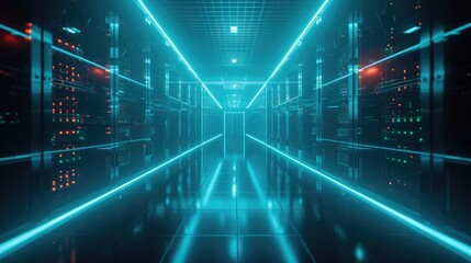 Naklejka premium Innovative Data Center: Bright Servers and IT Connections