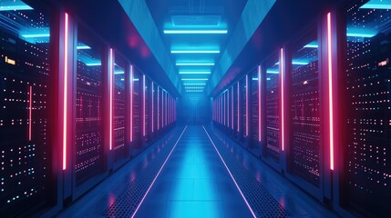 Fototapeta premium Next-Gen Data Center: Shimmering Servers and Network Cables